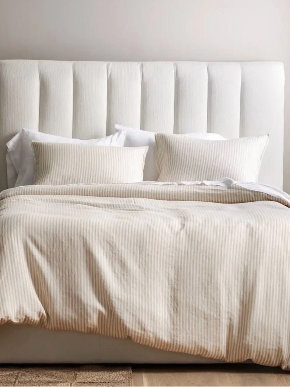 NWT Quince European Linen Stripe  3 Pc Duvet Cover Set, King/Cal (Natural/White)